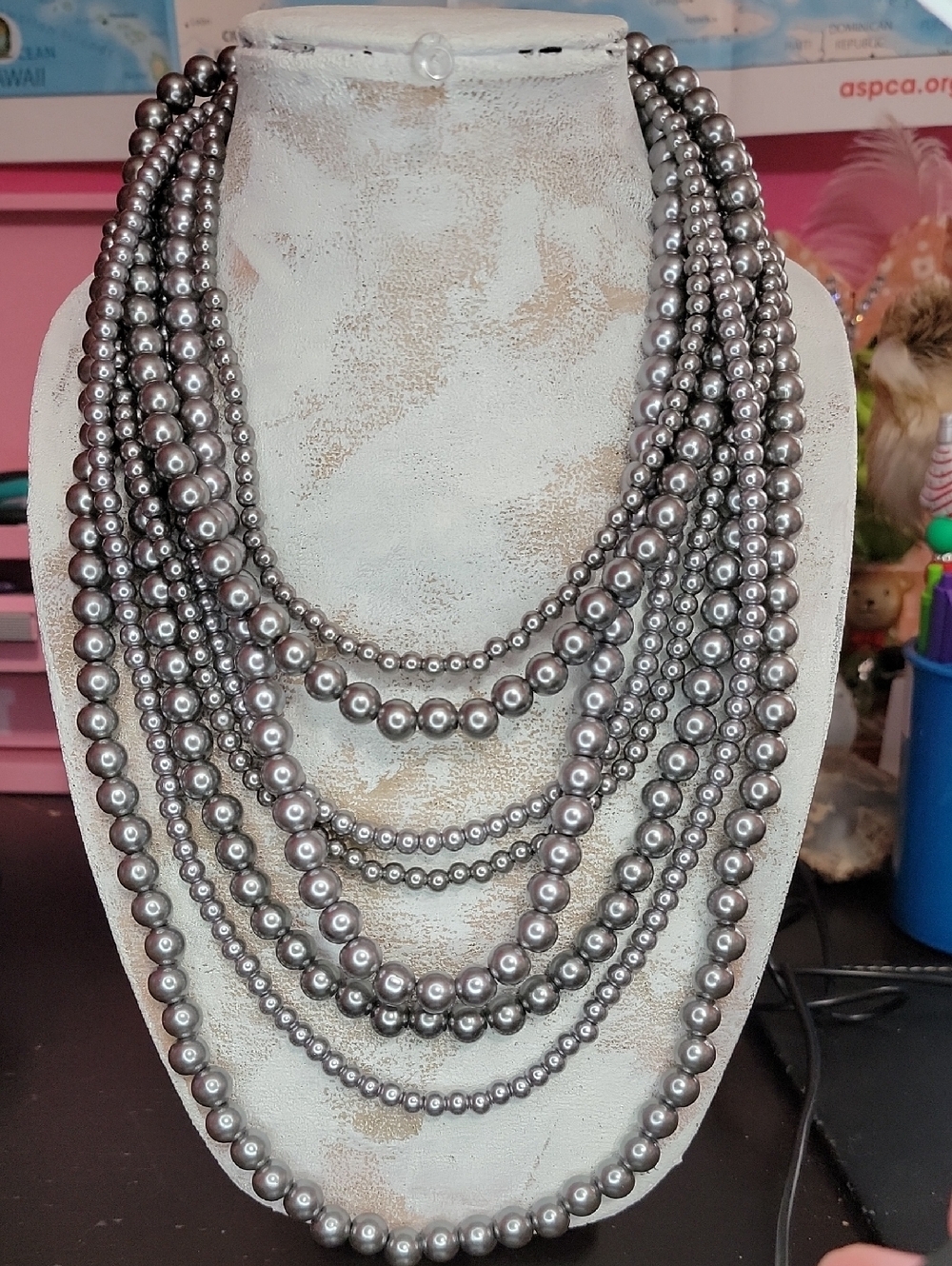 Jules B Multi-Strand Gunmetal Faux Pearl Necklace - Women Jewelry